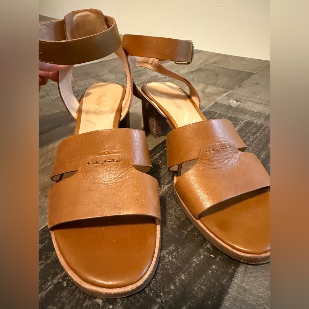 Madewell Brown Leather Ankle Strap Block Heel Sandals Size 8.5 - Picture 1 of 8